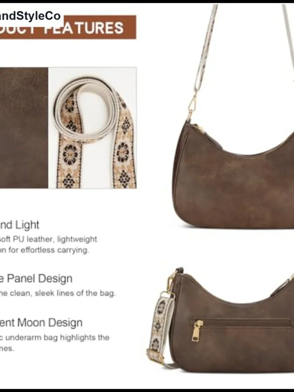 Small Faux Leather Hobo Crossbody Shoulder Bag Detachable Strap Women